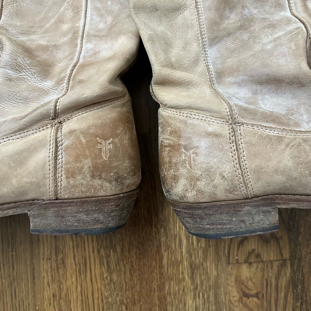 Frye Women’s Cowboy Tan Leather Knee-High Boots Size 8.5 - Picture 6 of 8